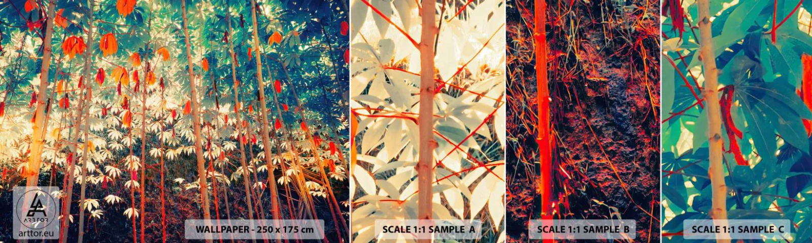 Fotobehang Monster Zelfklevend Deluxe Sticker - Het geheime leven van de bladeren - Tropisch bos, Natuur, Bomen - 100x30 cm