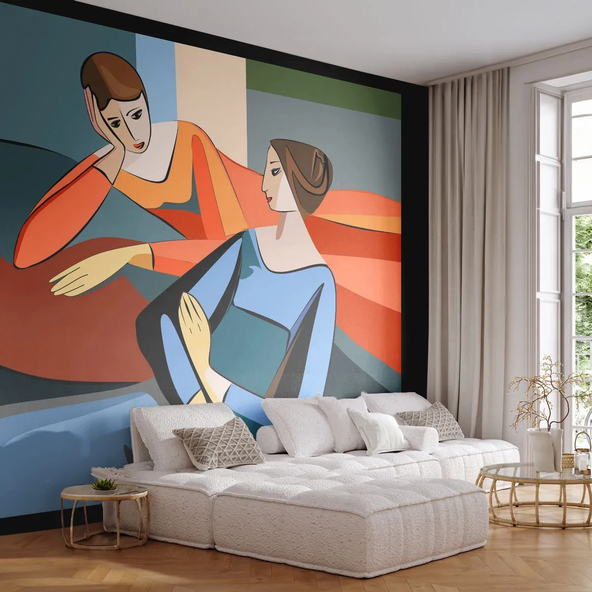 Fotobehang Standard Eco - Een moment van vertrouwen - Kubisme, Portret, Vrouwen - 150x105 cm
