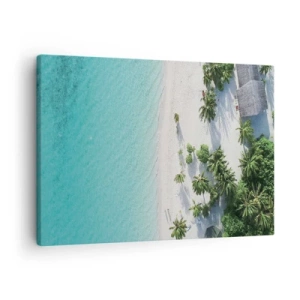 Schilderen op canvas - Een vogelperspectief van een tropisch strand met turquoise water en palmbomen - 70x50cm - Een vakantie in het paradijs - Moderne wanddecoratie voor woonkamer en slaapkamer ARTTOR