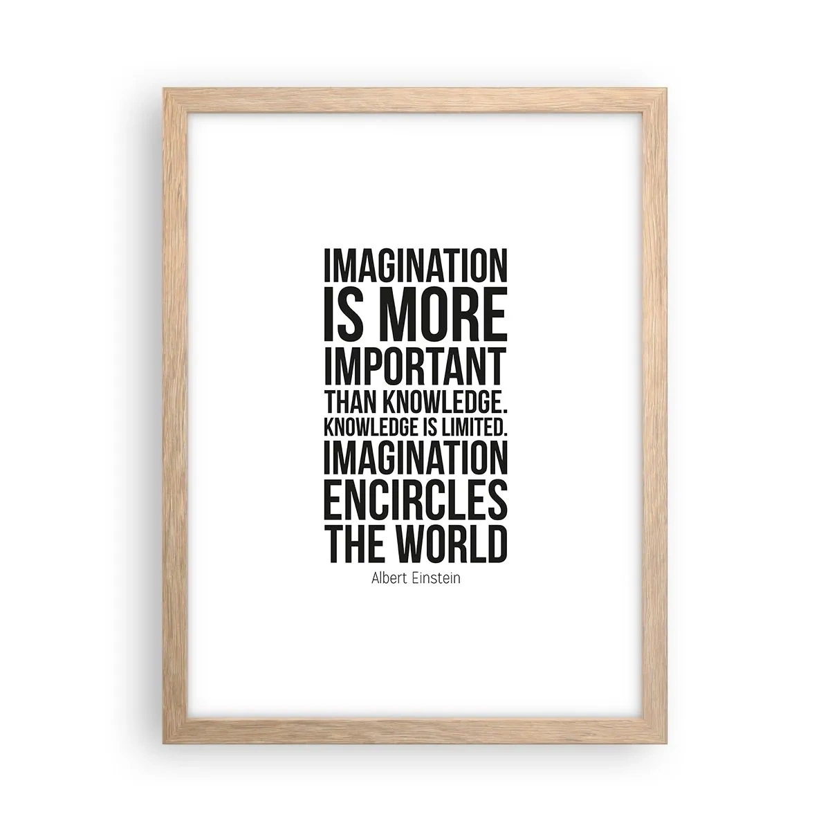 Een poster in een licht eiken lijst - Einstein over de kracht van verbeelding - 30x40 cm