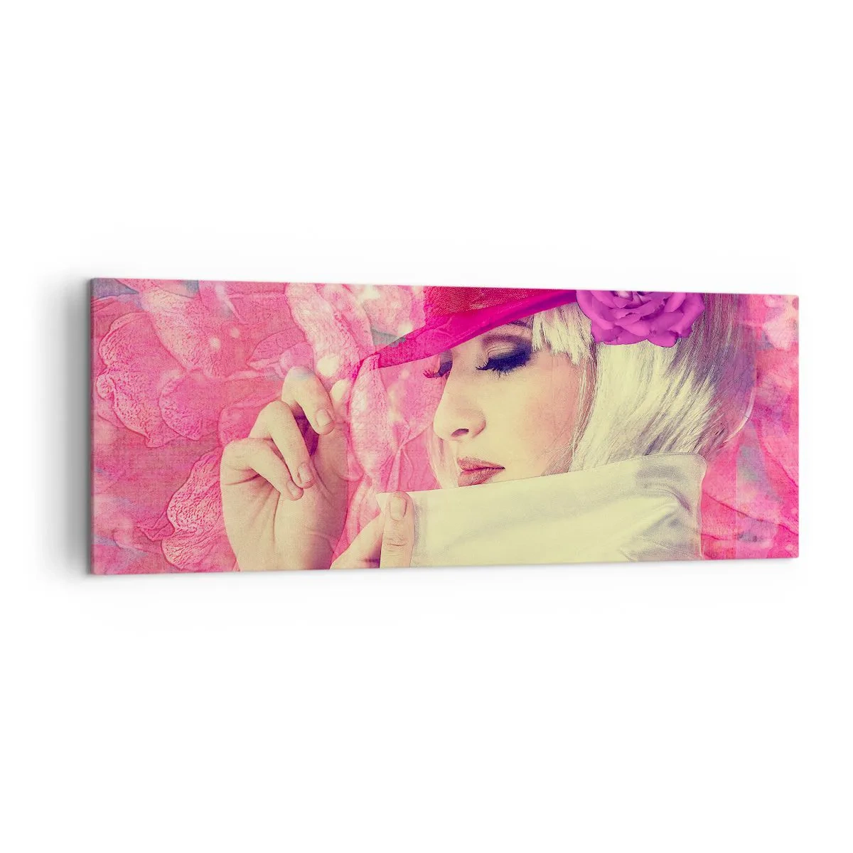 Schilderen op canvas - Retro portret in een roze mist - 140x50 cm
