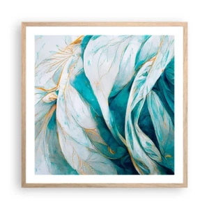 Een poster in een licht eiken lijst - Blauwe abstractie met een gouden motief - 60x60 cm