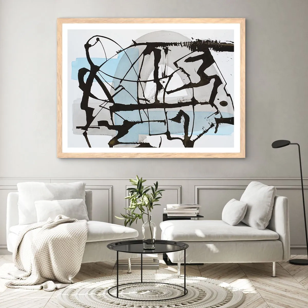 Een poster in een licht eiken lijst - Toch blauw - 70x50 cm