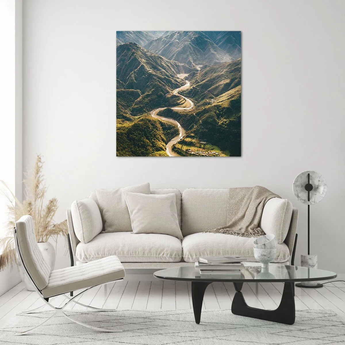 Schilderen op glas - Recht uit het hart van de bergen - 70x70 cm