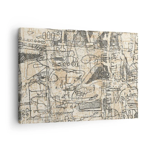 Schilderen op canvas - Abstracte patronen en lijnen op een beige achtergrond - 70x50cm - Het wacht om te worden gedecodeerd - Moderne wanddecoratie voor woonkamer en slaapkamer ARTTOR