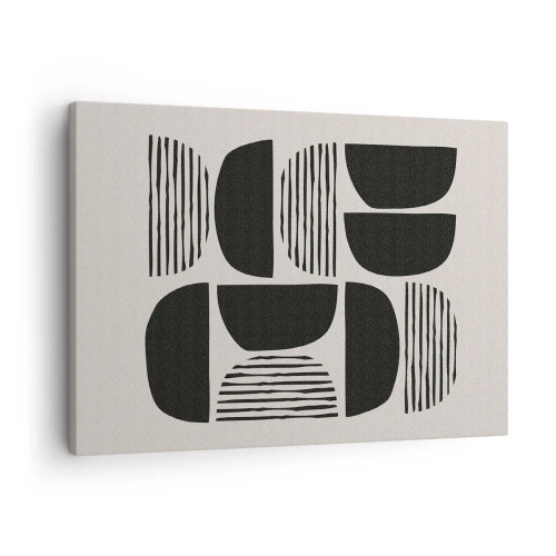 Schilderen op canvas - Geometrie met halve cirkels en lijnen in zwart op een lichte achtergrond - 70x50cm - Halfslachtige deals - Moderne wanddecoratie voor woonkamer en slaapkamer ARTTOR