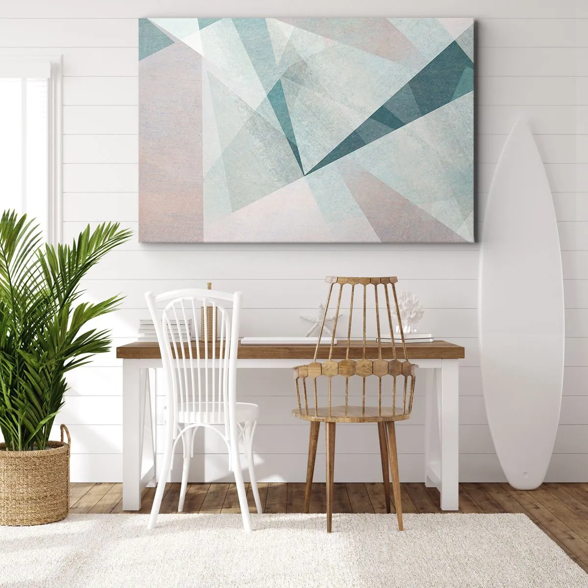 Schilderen op canvas - Geometrische vormen in pasteltinten blauw en grijs - 70x50cm - Makkelijk maar dynamisch - Moderne wanddecoratie voor woonkamer en slaapkamer ARTTOR