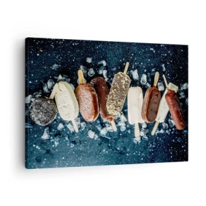 Schilderen op canvas - Kleurrijke ijslolly's gerangschikt op ijs met een donkere achtergrond - 70x50cm - De smaak van hete zomer - Moderne wanddecoratie voor woonkamer en slaapkamer ARTTOR