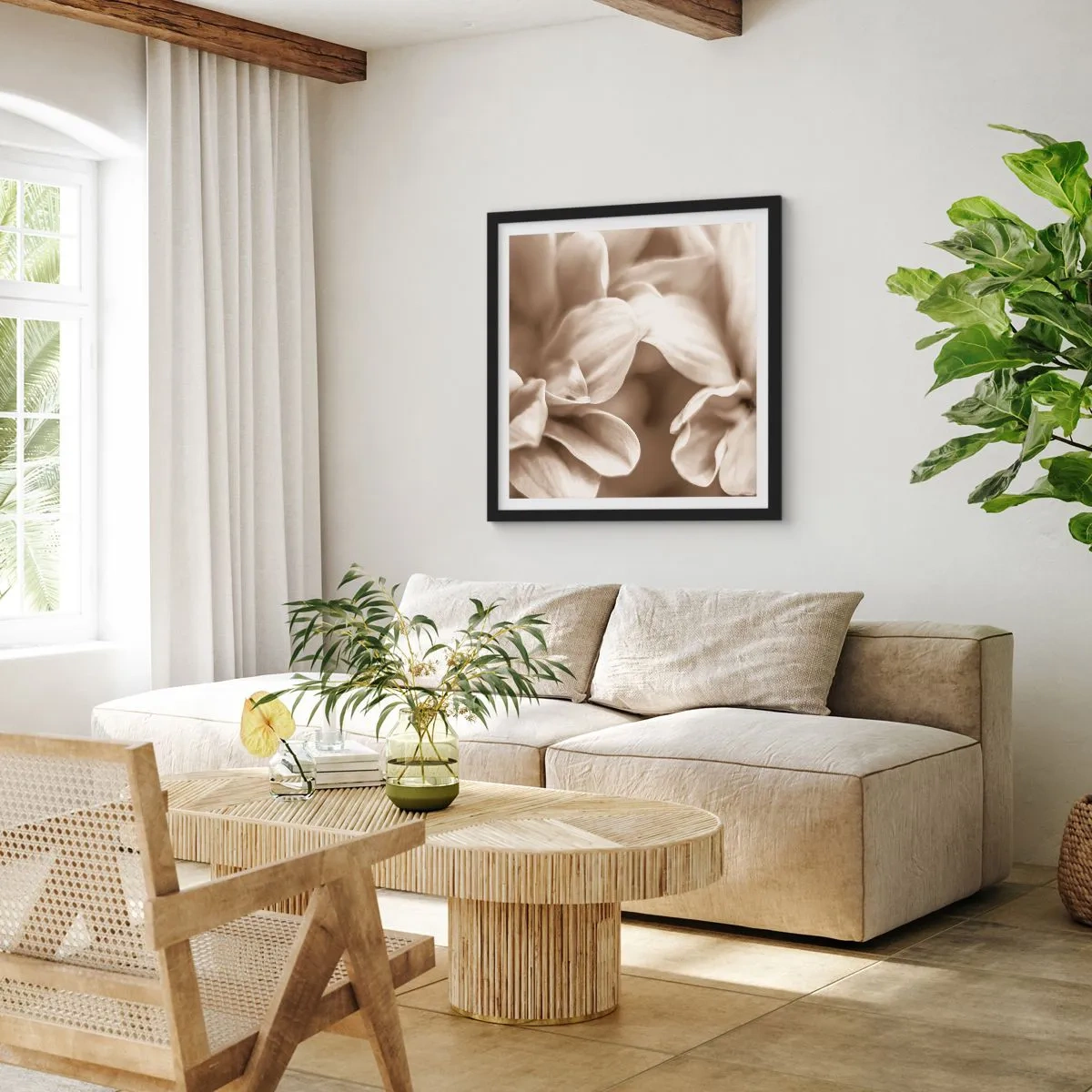 Poster in een zwarte lijst - Zo zacht als een glimlach - 60x60 cm