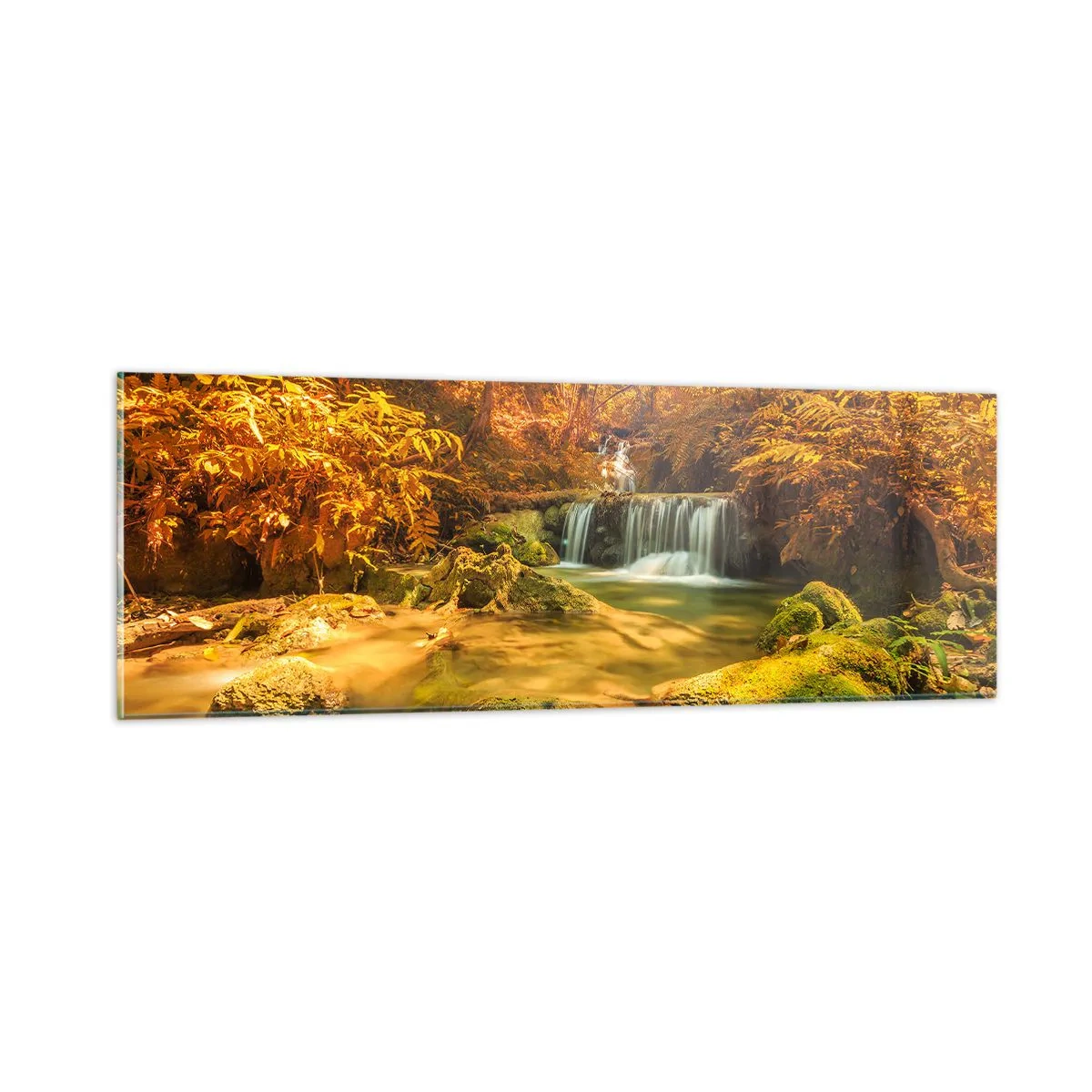 Schilderen op glas - Boscascade in goud - 90x30 cm