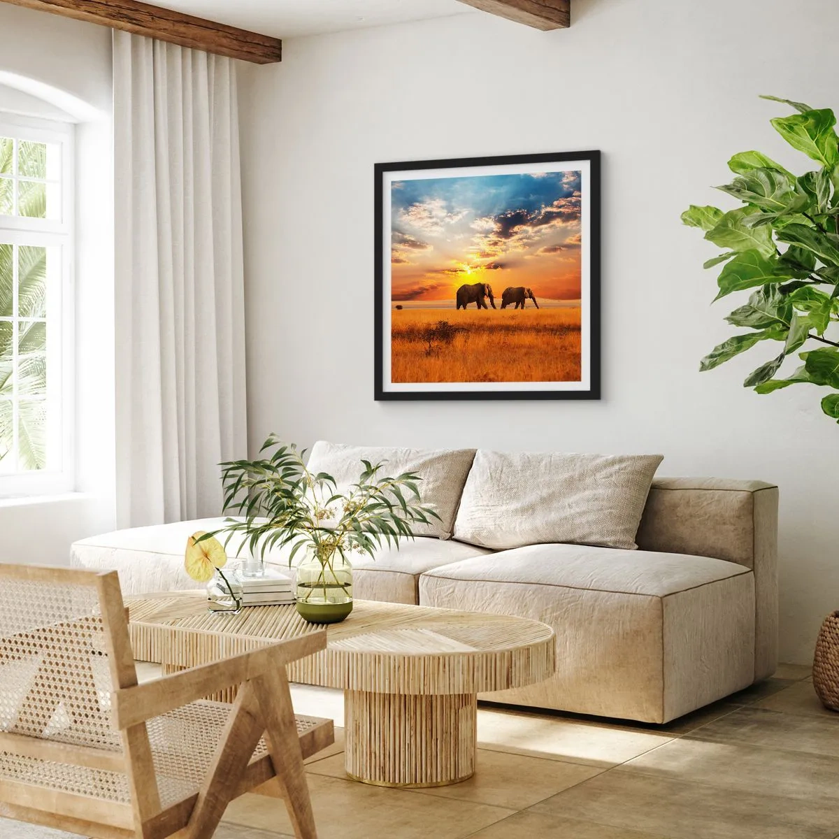 Poster in een zwarte lijst - Familie wandeling - 60x60 cm