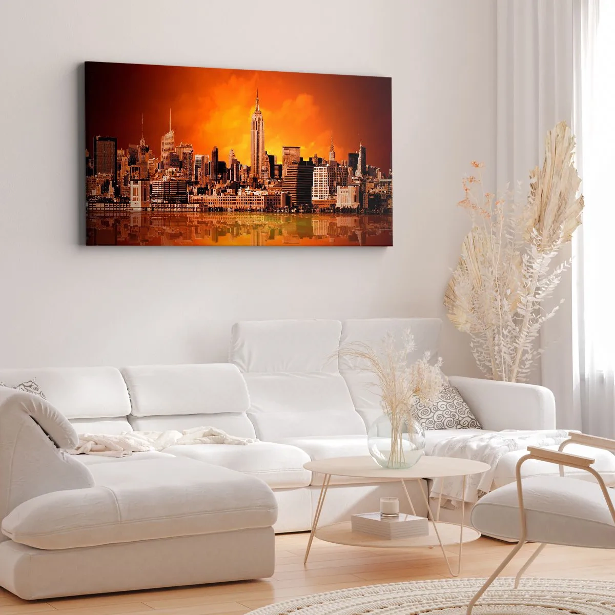 Schilderen op canvas - Het grote stadspanorama in geel en brons - 160x50 cm