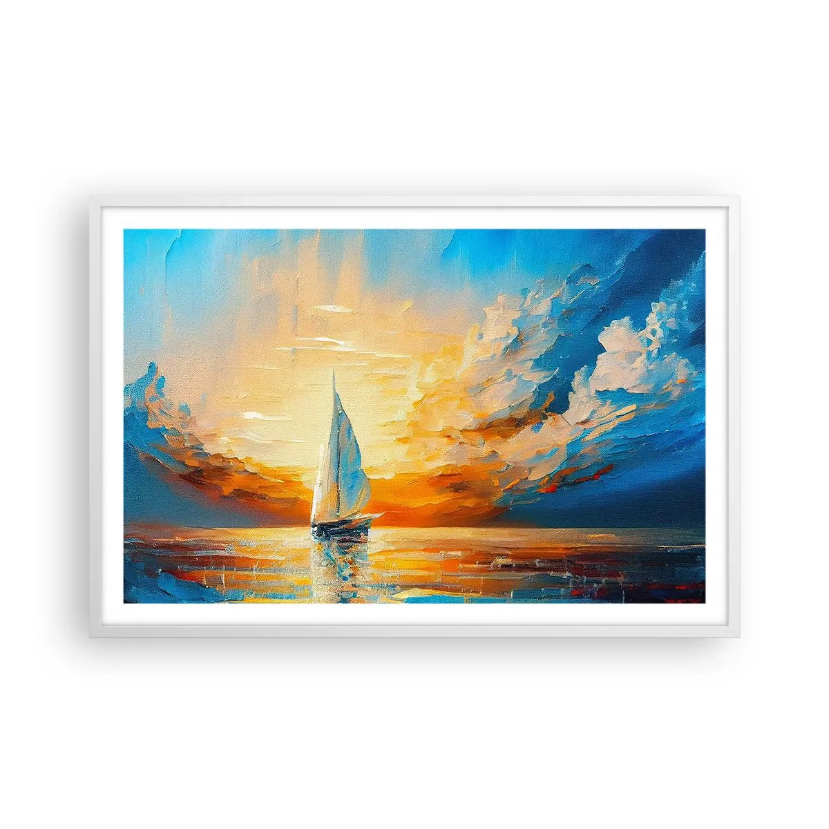 Poster in een witte lijst - Zeilen in goud - 91x61 cm