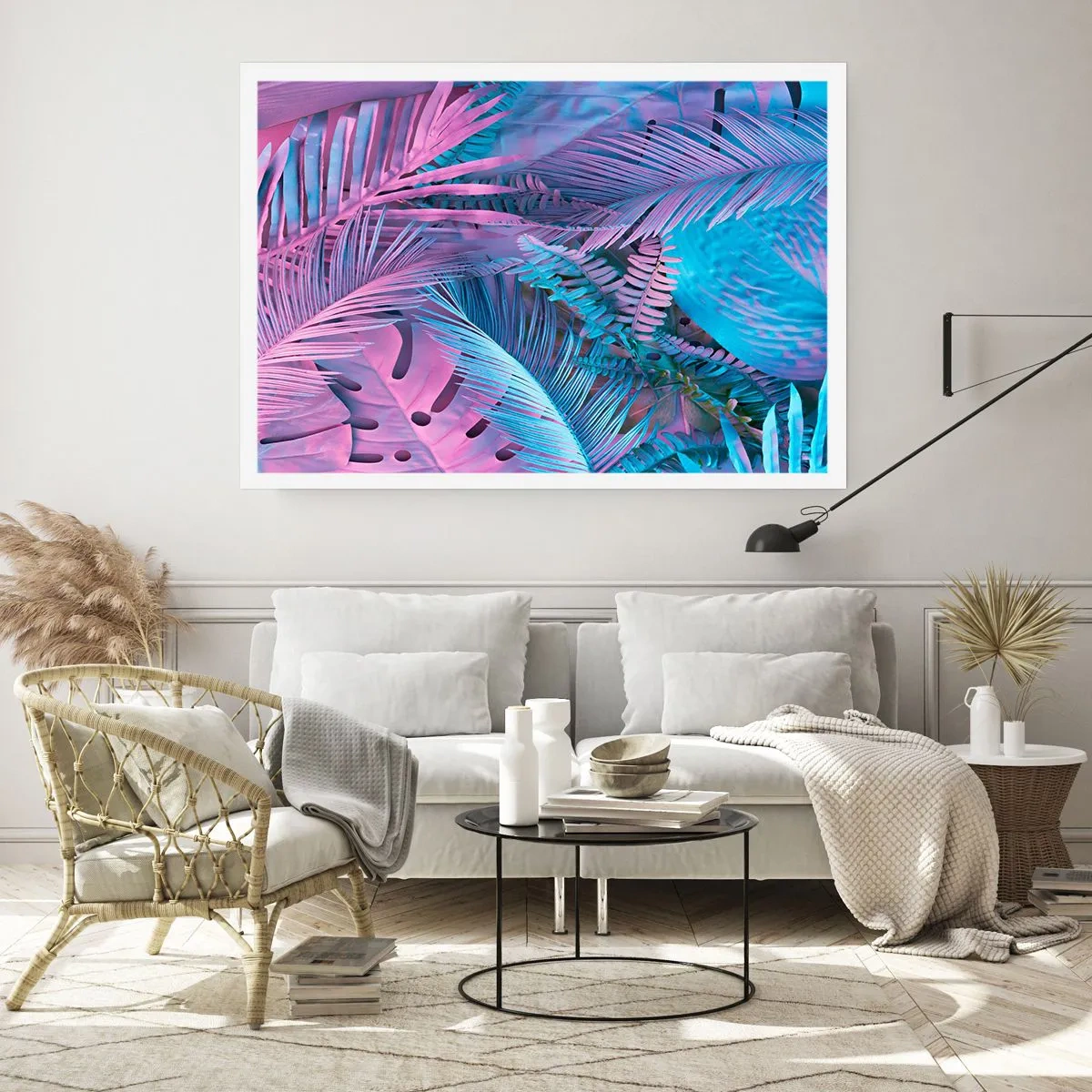 Poster - Tropen in roze en blauw - 91x61 cm