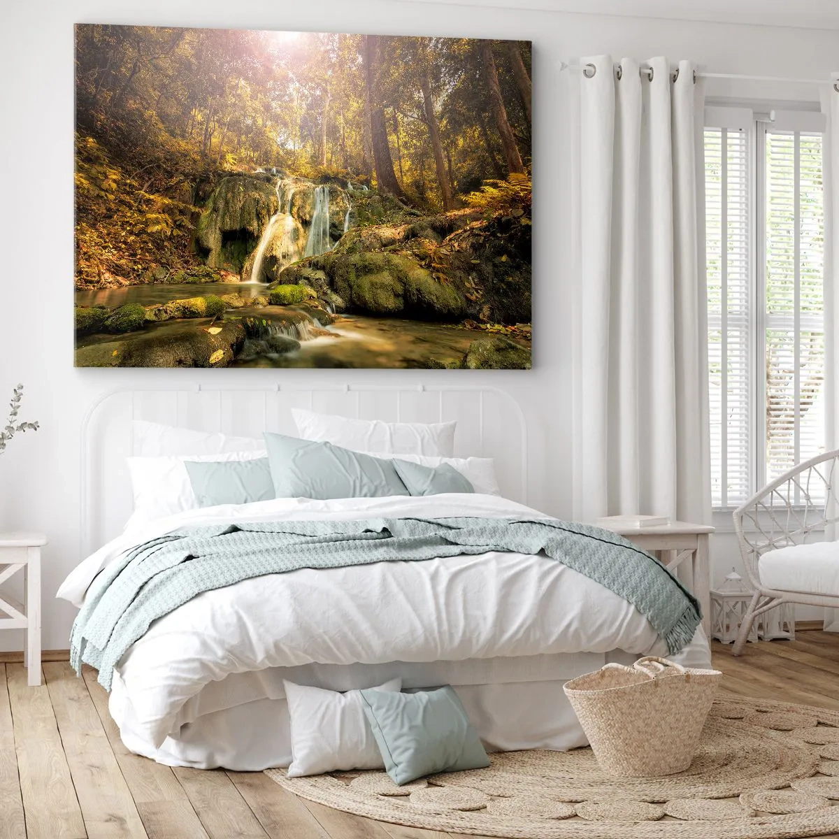 Schilderen op canvas - Boscascade in het groen - 120x80 cm