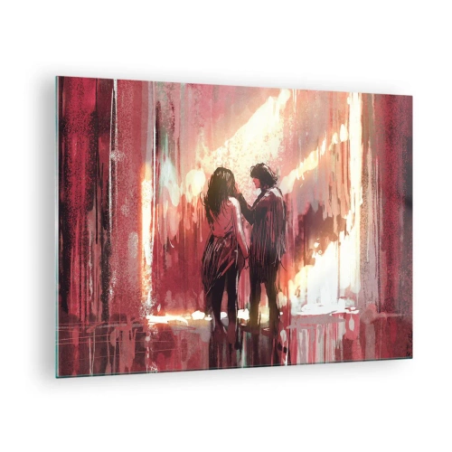 Schilderen op glas - Een paar in het warme licht van een abstracte omgeving - 70x50cm - Het eeuwige schouwspel van de liefde - Moderne wanddecoratie voor woonkamer en slaapkamer ARTTOR