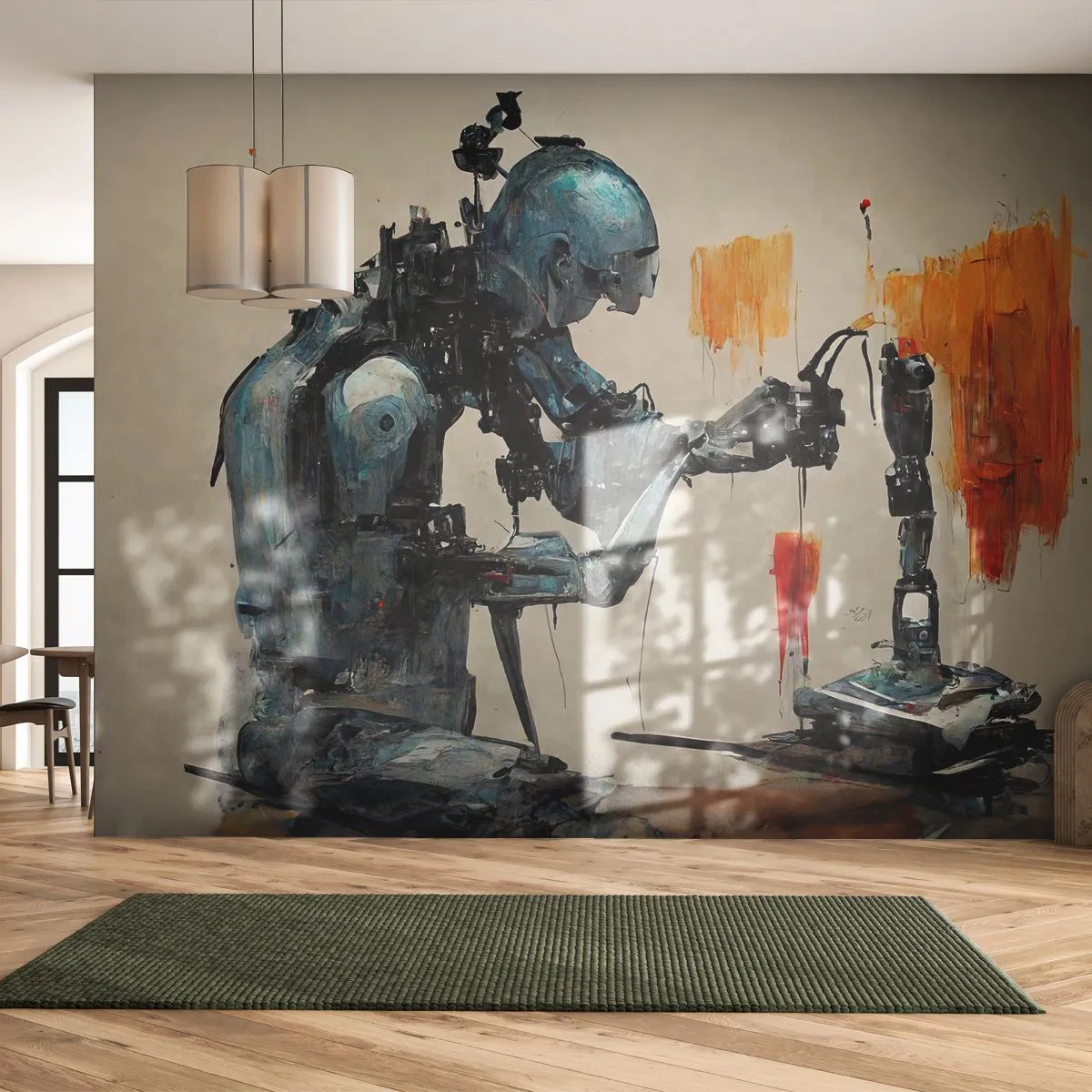 Fotobehang Premium Sand - Morgen al… - Artiest, Kunstmatige intelligentie, Robot - 100x70 cm