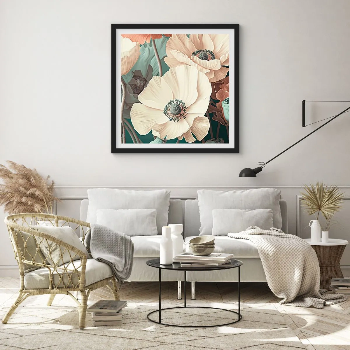 Poster in een zwarte lijst - Het gefluister van klaprozen - 40x40 cm