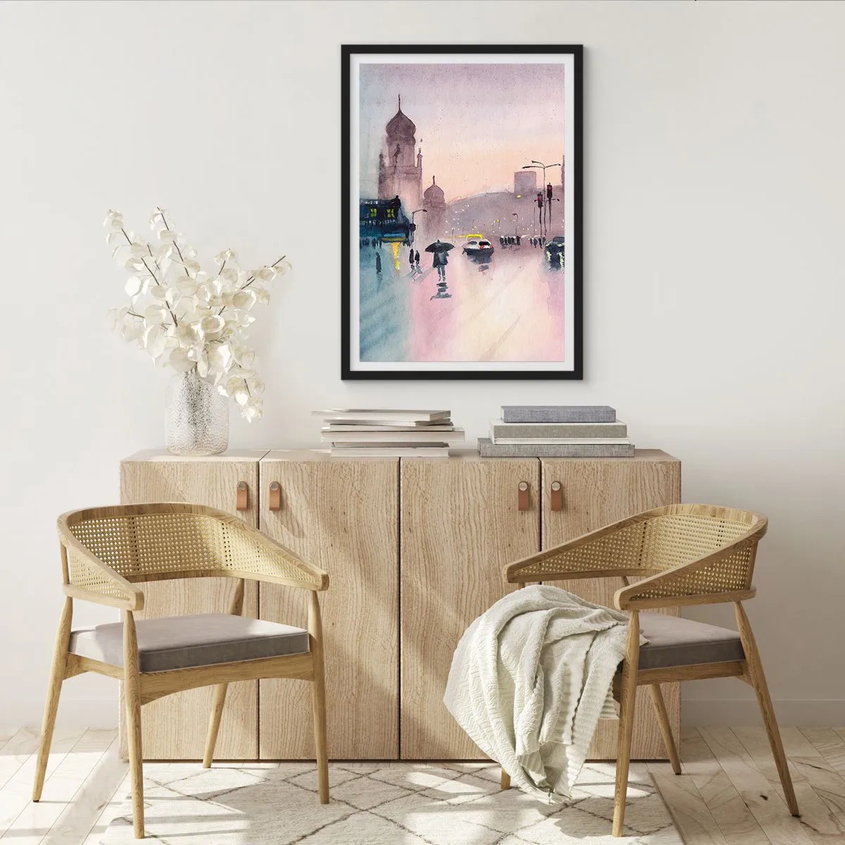 Poster in een zwarte lijst - In de regenachtige nevel - 30x40 cm