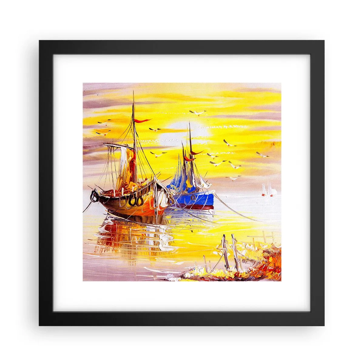 Poster in een zwarte lijst - Een welverdiende rust in de haven - 30x30 cm