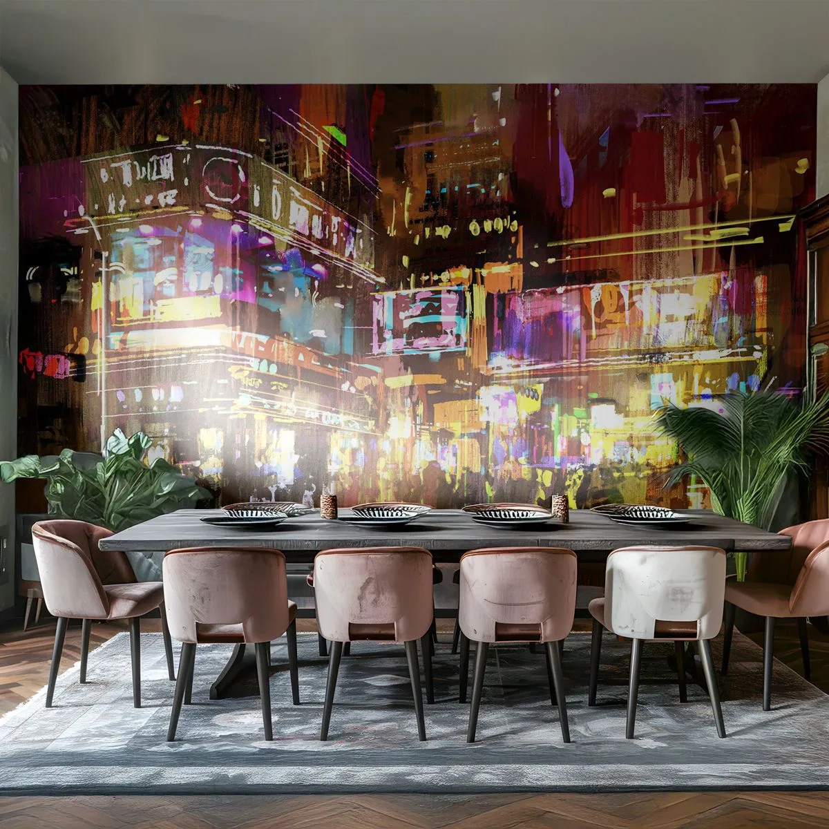 Fotobehang Premium Sand - In een zee van licht - Stad, Architectuur, Nachtleven - 400x280 cm