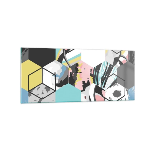 Schilderen op glas - Zeshoeken en kubussen in zes kleuren - 120x50 cm
