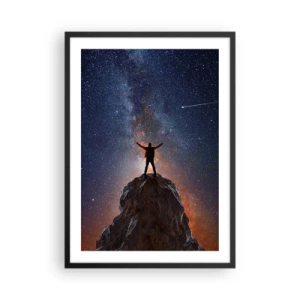 Poster in een zwarte lijst - Silhouet op de top van een rots met een sterrenhemel op de achtergrond - 50x70cm - De Kracht is bij mij! - Moderne wanddecoratie voor woonkamer en slaapkamer ARTTOR