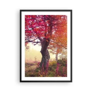 Poster in een zwarte lijst - Een boom met rode bladeren in een herfstlandschap - 50x70cm - Bloeiende razernij - Moderne wanddecoratie voor woonkamer en slaapkamer ARTTOR