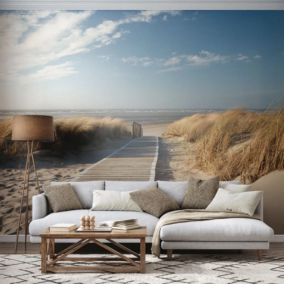 Fotobehang Standard Eco - Achter het duin, in het ruisen van gras - Landschap, Zee, Strand - 200x140 cm