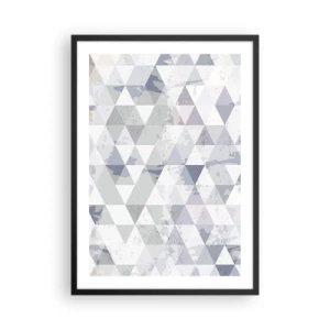 Poster in een zwarte lijst - Geometrisch patroon van driehoeken in grijstinten - 50x70cm - In ritme op drie - Moderne wanddecoratie voor woonkamer en slaapkamer ARTTOR