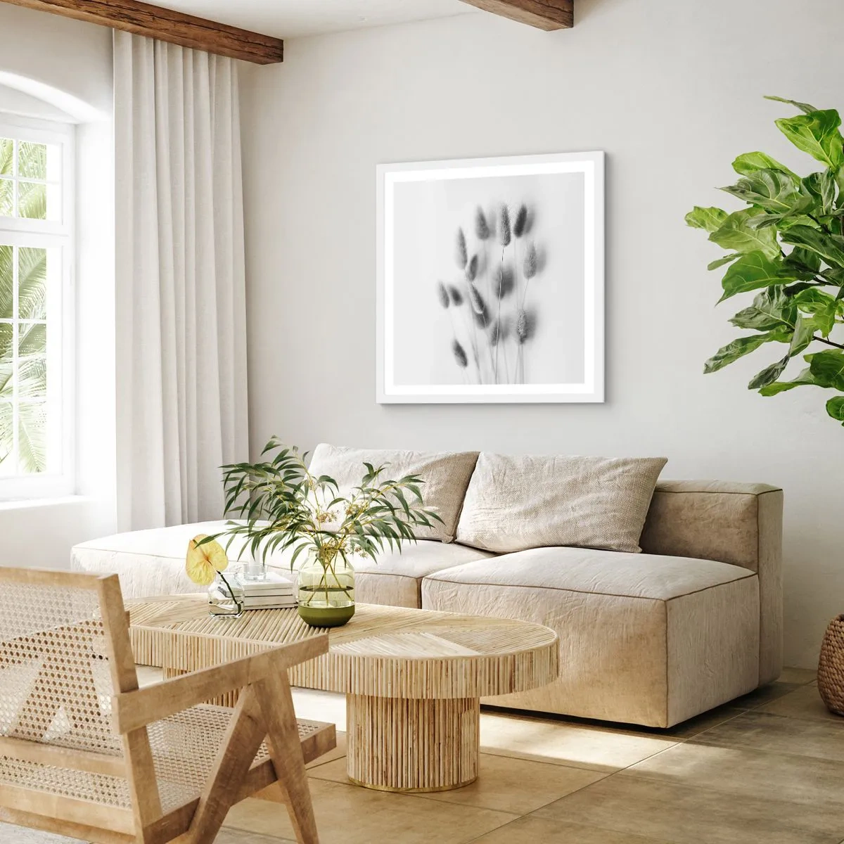 Poster in een witte lijst - Haar luchtigheid gras - 60x60 cm