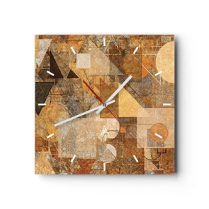 Wandklok - Klok - Een kubistische studie van brons - 30x30 cm