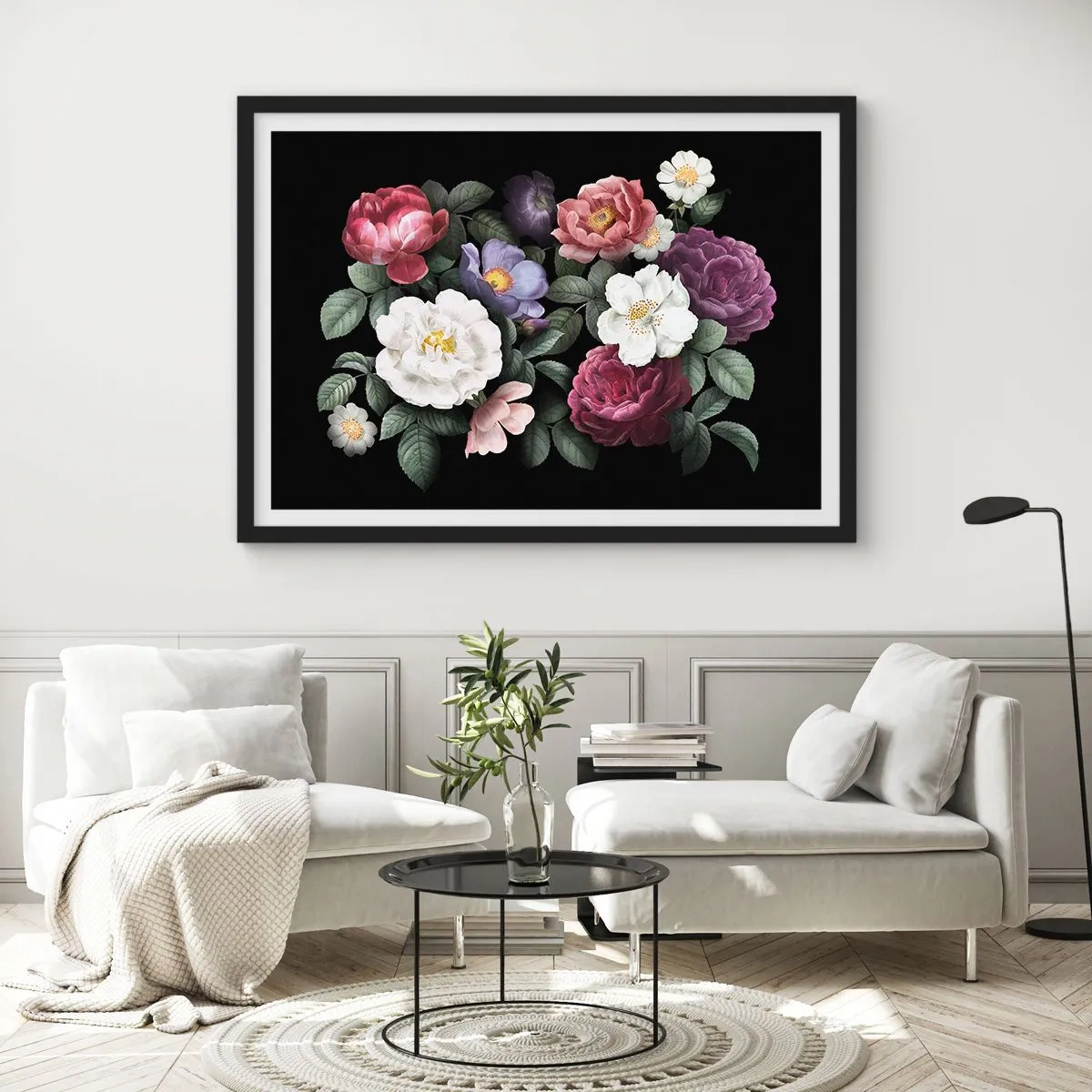 Poster in een zwarte lijst - Uit de Engelse tuin - 70x50 cm