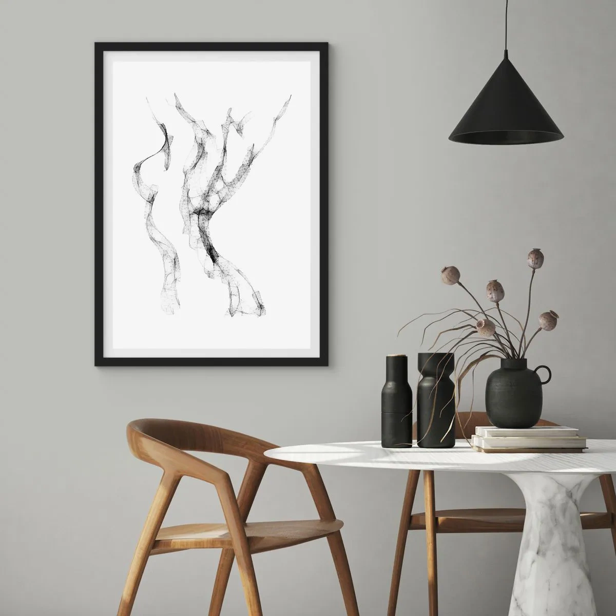 Poster in een zwarte lijst - Abstracte compositie in zwart-wit minimalisme - 50x70cm - Mooi en sterk - Moderne wanddecoratie voor woonkamer en slaapkamer ARTTOR