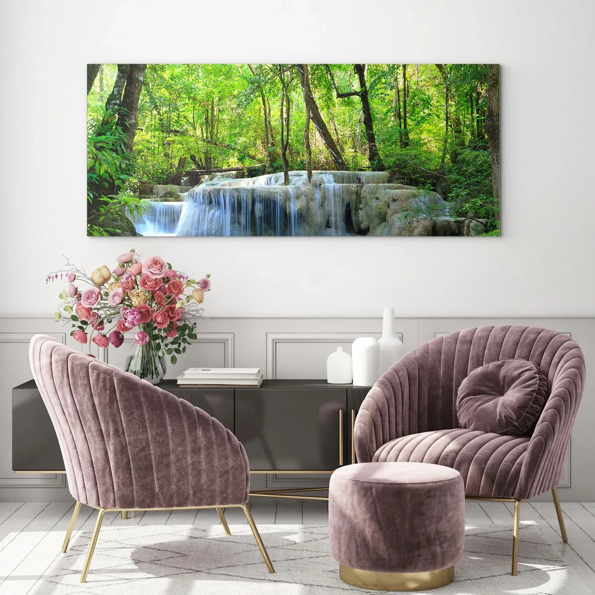 Schilderen op glas - Verdrinken in turkoois en groen - 100x40 cm