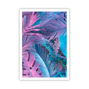 Poster - Tropen in roze en blauw - 70x100 cm