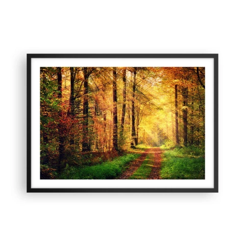 Poster in een zwarte lijst - Bos-gouden stilte - 70x50 cm