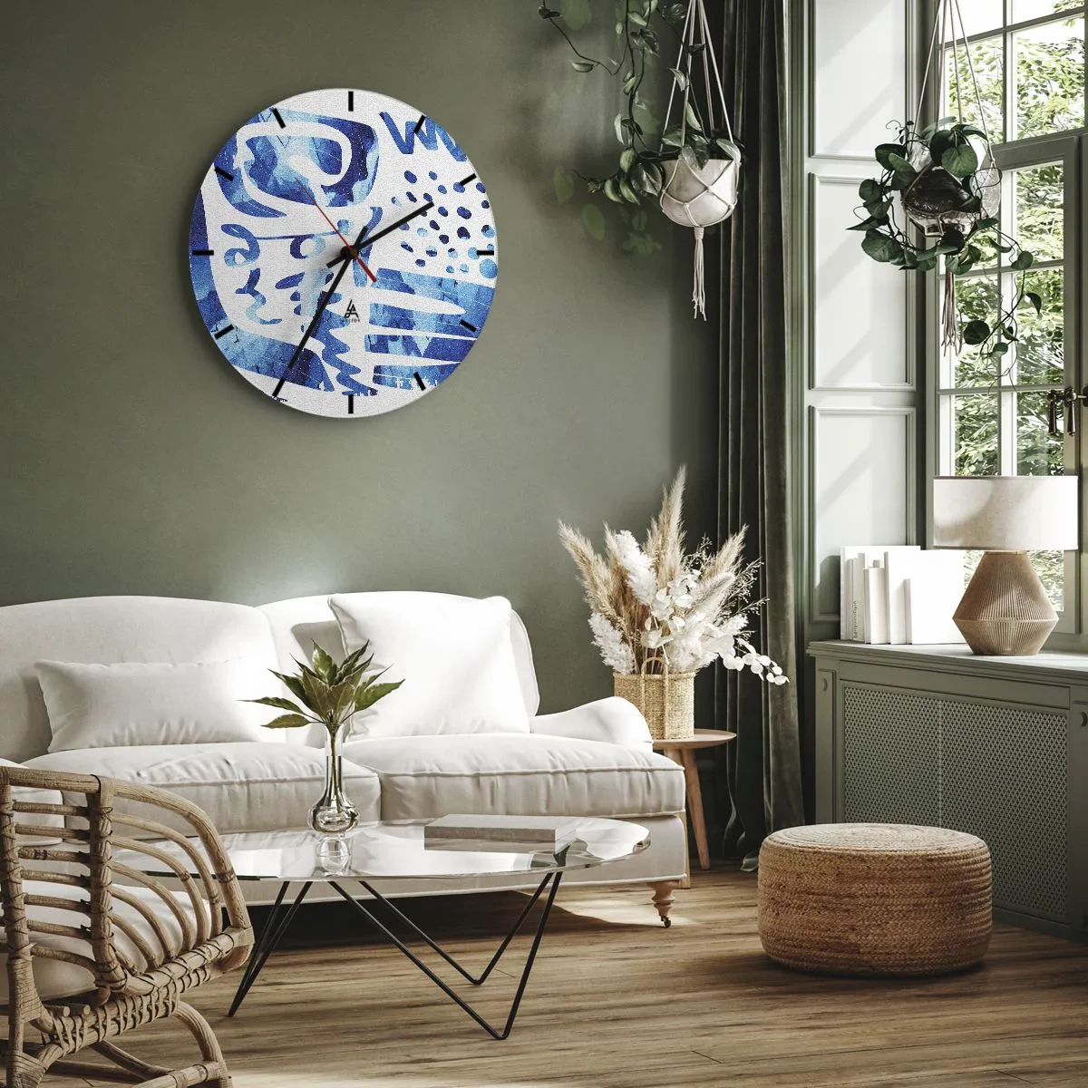 Wandklok - Klok - Abstracte blauwe patronen op een witte achtergrond - 30x30cm - Terug naar de wortels - Moderne wanddecoratie voor woonkamer, keuken en slaapkamer ARTTOR
