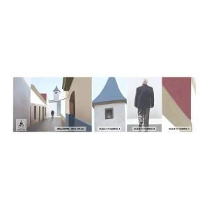 Fotobehang Monster Zelfklevend Deluxe Sticker - Een zonnige wandeling - Pastel, Gebouwen, Architectuur - 100x30 cm
