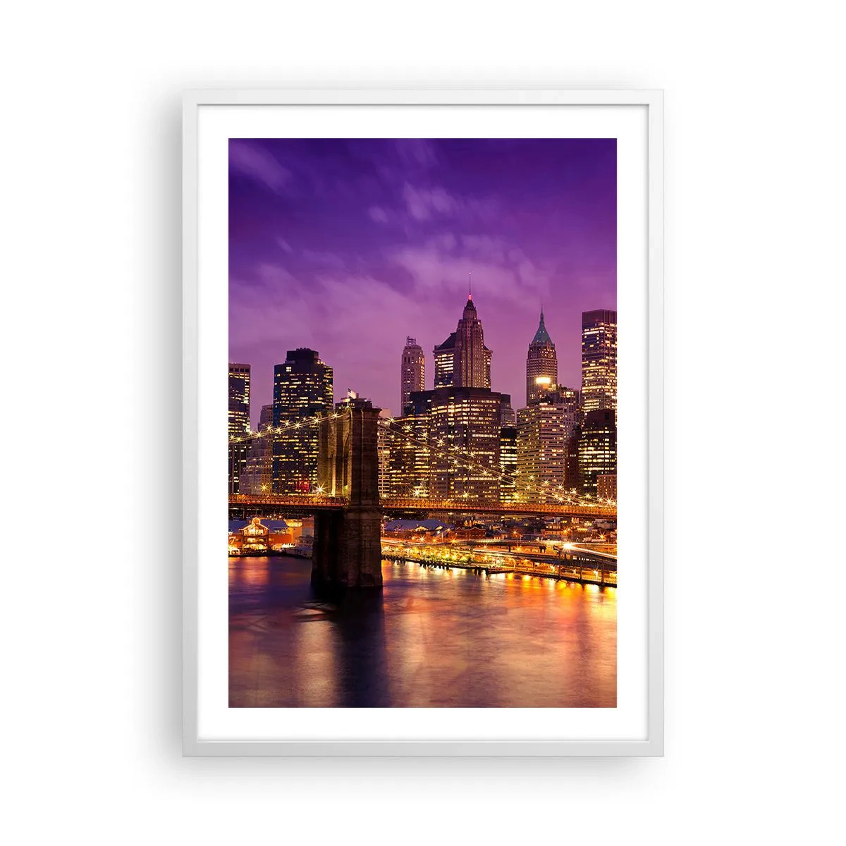 Poster in een witte lijst - Violet-goud Manhattan - 50x70 cm