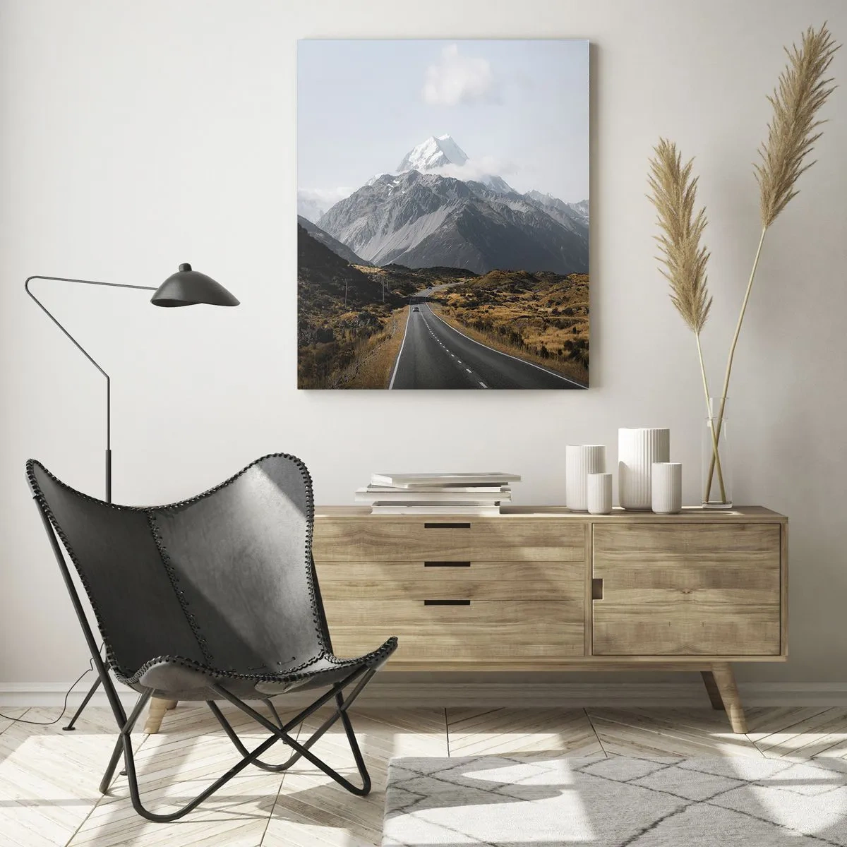 Schilderen op glas - De weg naar het hart van de bergen - 50x70 cm