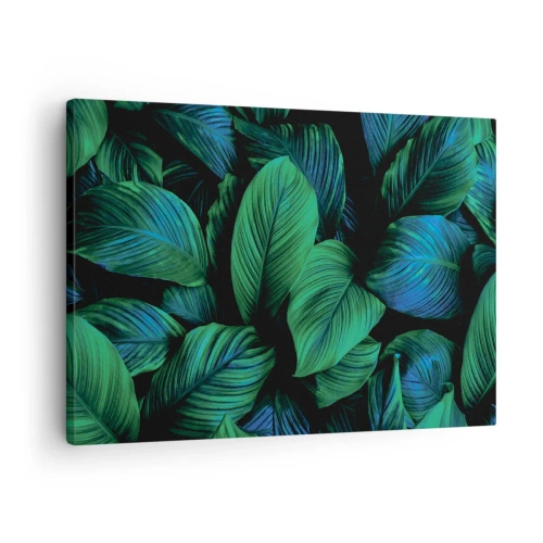 Schilderen op canvas - Groene bladeren in minimalistische stijl - 70x50cm - In de groene menigte - Moderne wanddecoratie voor woonkamer en slaapkamer ARTTOR