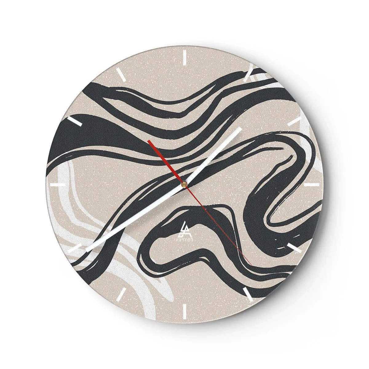 Wandklok - Klok - Zwarte lijnen op een beige achtergrond in een grafische stijl - 30x30cm - Expressie vermenigvuldigd - Moderne wanddecoratie voor woonkamer, keuken en slaapkamer ARTTOR