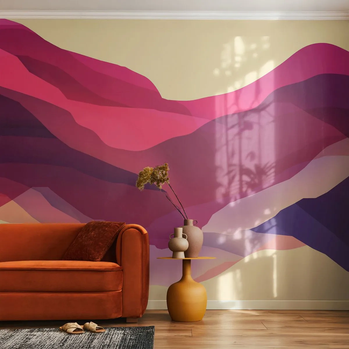 Zelfklevend Fotobehang Deluxe Sticker - Paarse golven - Abstractie, Deel, Moderne kunst - 250x175 cm