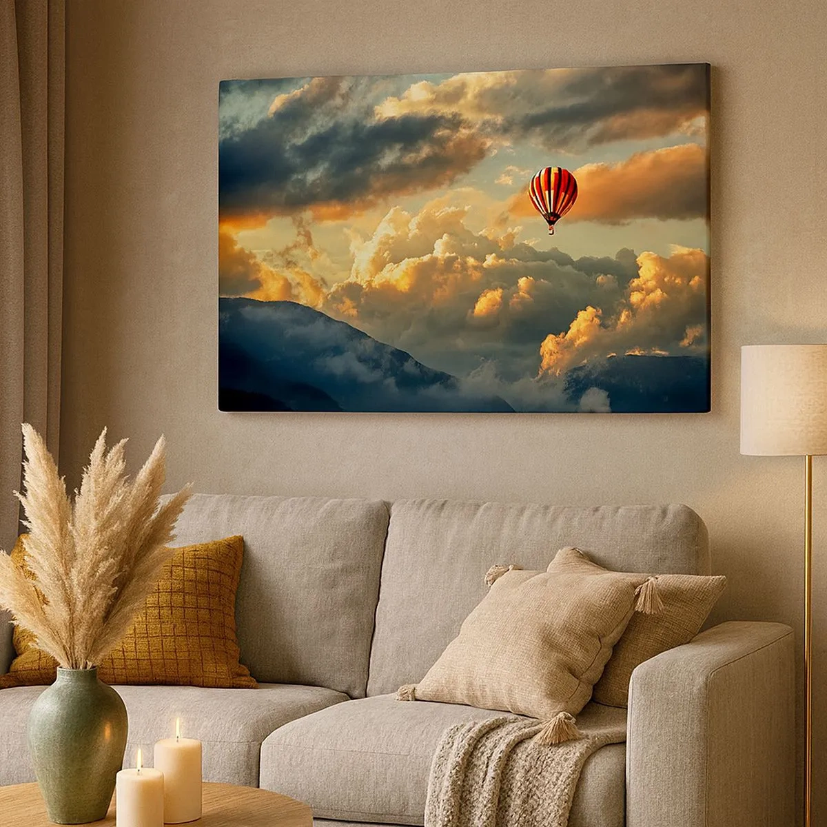 Schilderen op canvas - Een ballon tegen een achtergrond van dramatische wolken - 70x50cm - Ik vlieg omdat ik dat wil - Moderne wanddecoratie voor woonkamer en slaapkamer ARTTOR