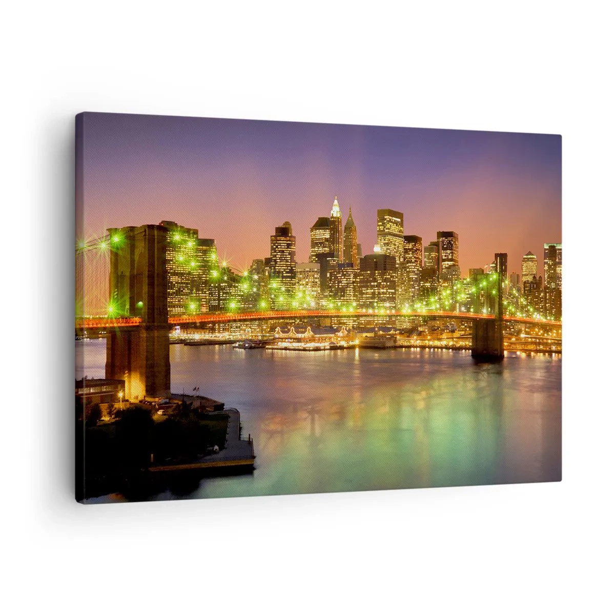 Schilderen op canvas - Verlichte brug in een moderne stad 's nachts - 70x50cm - Het licht gaat hier nooit uit - Moderne wanddecoratie voor woonkamer en slaapkamer ARTTOR