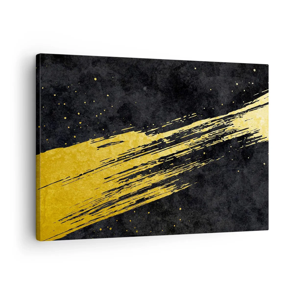 Schilderen op canvas - Zwarte achtergrond met dynamische gouden penseelstreken - 70x50cm - Spring in hyperruimte - Moderne wanddecoratie voor woonkamer en slaapkamer ARTTOR