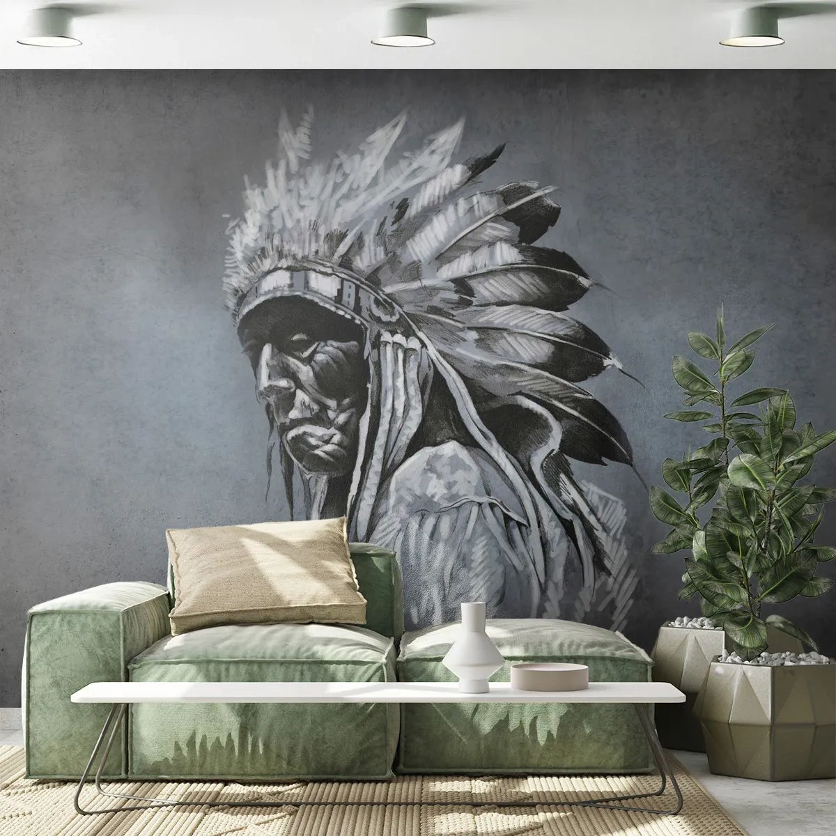 Fotobehang Standard Eco - Keer terug naar de wortels - Indisch, Pluim, Man - 350x256 cm