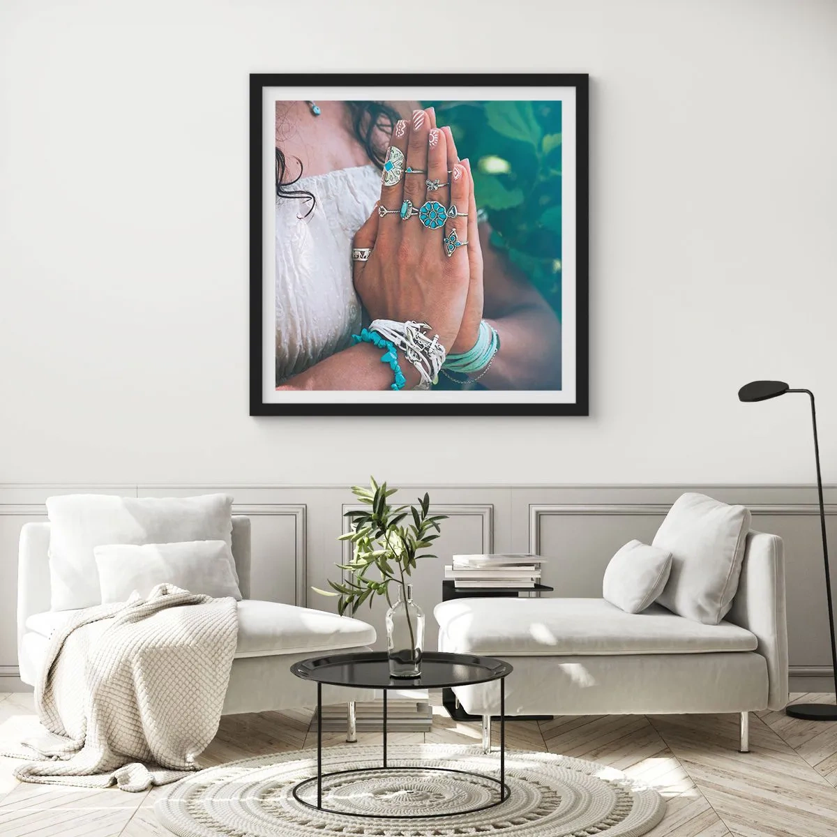 Poster in een zwarte lijst - Welkom in het centrum van het zijn - 30x30 cm