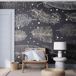 Fotobehang Standard Eco - Gevederde kant - Vogelveer, Grafisch, Deel - 450x315 cm